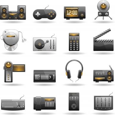 technology icons shiny modern symbols flat sketch