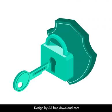 technology security sign icon 3d key lock shield sketch