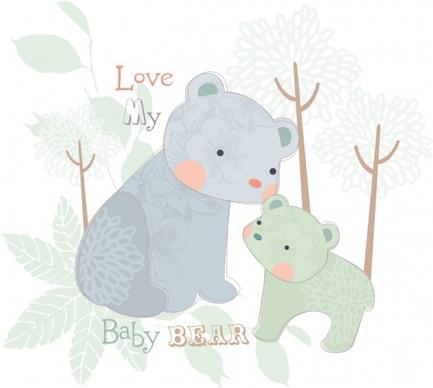 card background cute bears sketch flat classical design