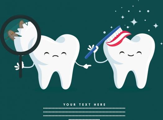 teeth care banner cute stylized icons