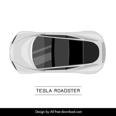 tesla roadster car model icon flat symmetric top view design 
