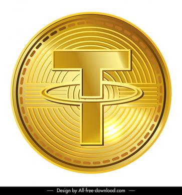 tether coin sign icon shiny golden circle design dynamic text decor