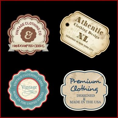 textile labels collection flat retro shapes