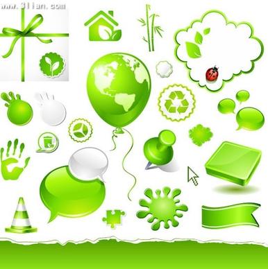 ecology design elements green icons design