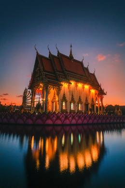 thailand scenery picture elegant temple calm lake reflection
