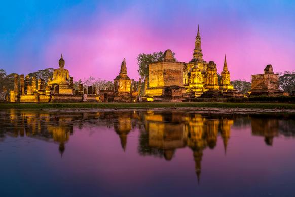 thailand temple picture reflection twilight scene 