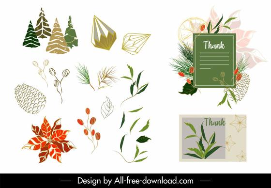 thank card decor elements plants sketch
