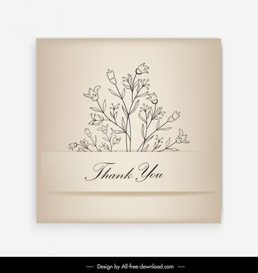thank you card template flat handdrawn floras
