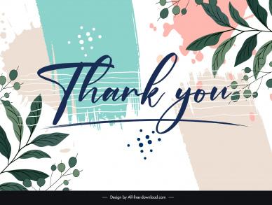 thank you card template retro grunge leaves decor