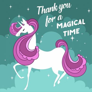 thanking background unicorn icon texts decor