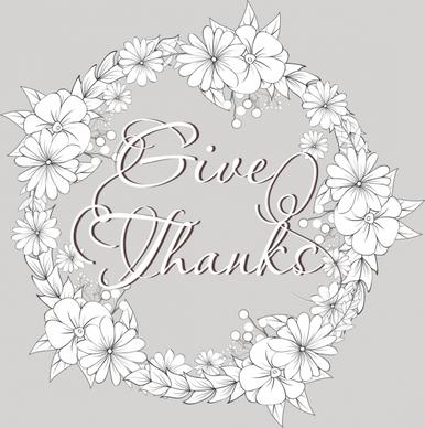 thanking background white floral wreath calligraphy decoration