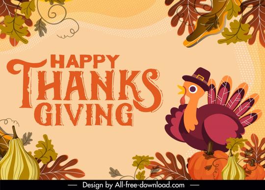 thanksgiving background template classical turkey pumpkin leaves
