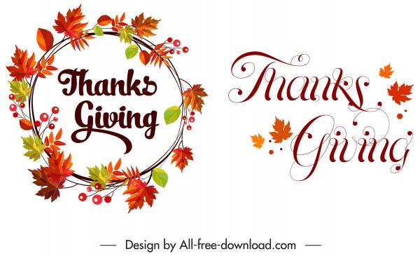 happy thanksgiving decorative elements flora wreath calligraphic sketch