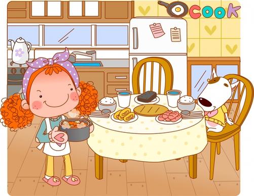 lifestyle painting cooking theme cartoon characters sketch