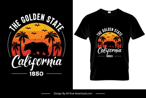the golden state california tshirt template dark retro silhouette bear coconut trees isolation 
