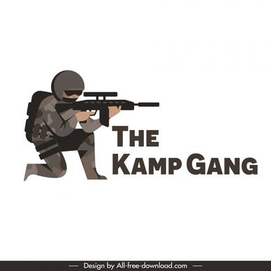  the kamp gang logo shooting soldier cartoon