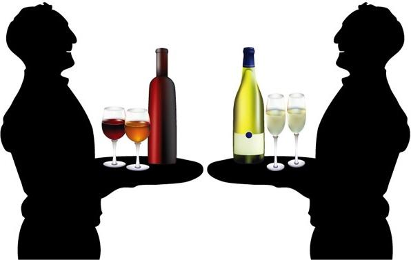 the waiter holding drinks silhouette vector