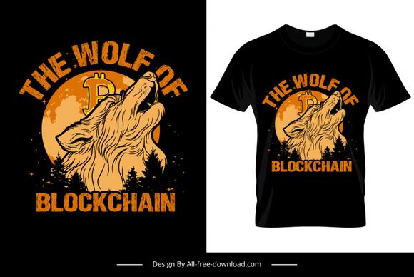the wolf of blockchain tshirt template flat handdrawn classical design