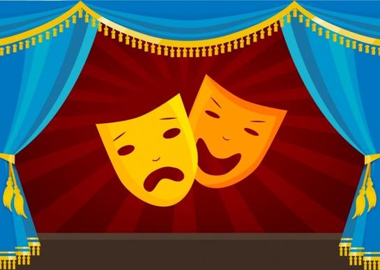 theatre stage design classical style curtain mask icons