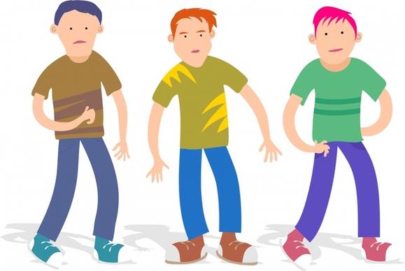 three teenage boys realistic vector illustration with colors