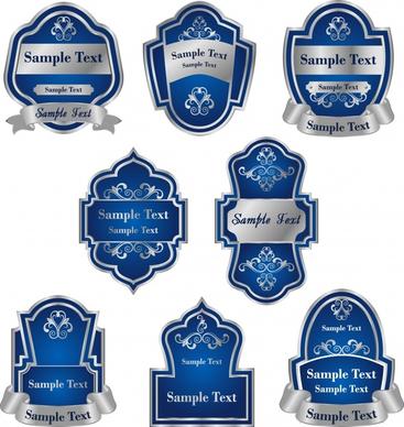 label templates blue shield ribbon decor elegant symmetry