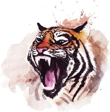 tiger drawing grunge watercolor handdrawn decor