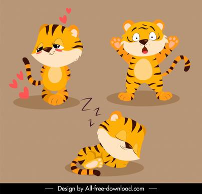 tiger icons cute stylized cartoon sketch