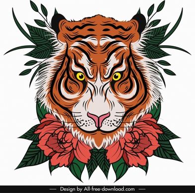 tiger painting face floral leaf decor classical design