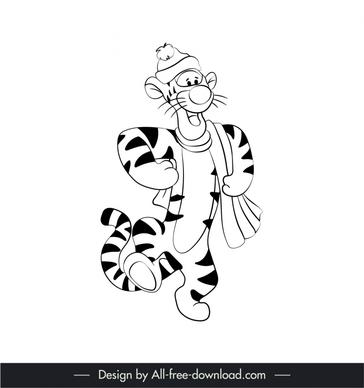 tiger pooh cartoon character icon black white outline