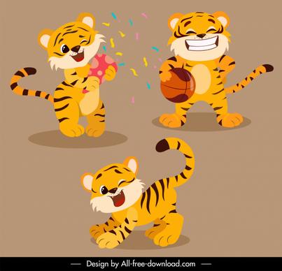 tigers icons playful gestures stylized cartoon sketch