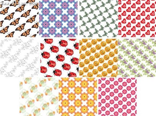 nature pattern templates colorful repeating flowers insects icons