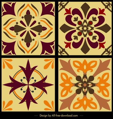 tile pattern templates retro design symmetrical petal sketch