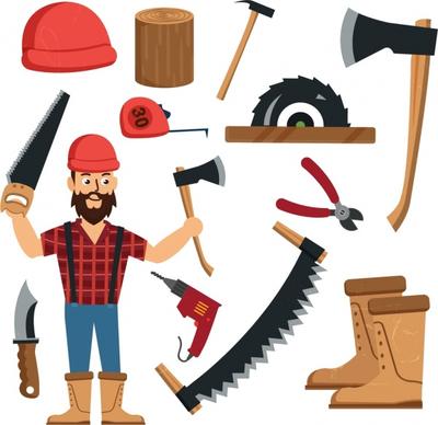 timber work design element male tools icons