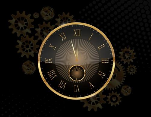 time background shiny golden clock gears icons decor