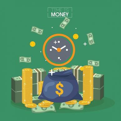 time conceptual banner money coin icons decor