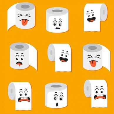 toilet paper roll icons cute emotional stylized decor