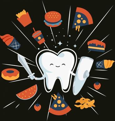 tooth protection banner stylized icons food decor