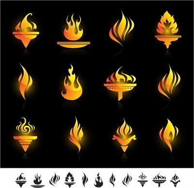 torch icons collection sparkling yellow flat shapes