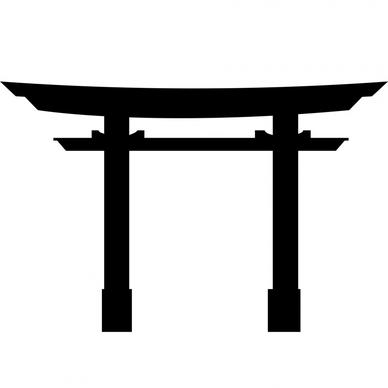 torii gate sign icon, black white flat sketch