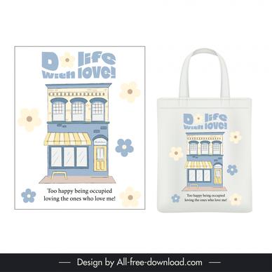 tote bag design elegant flat store stylized texts flowers