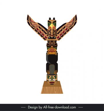  totem pole icon flat symmetric wings faces architecture sketch