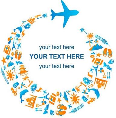 tourism advertising background flying airplane icon circle layout