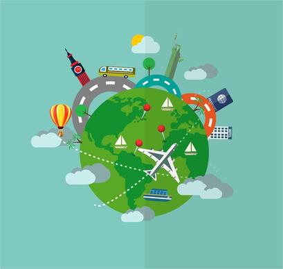 tourism vector illustration with airplane and earth