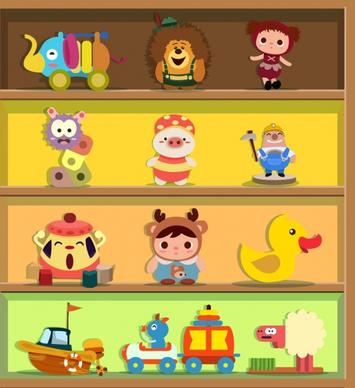 toy icons display various colored symbols shelf decor