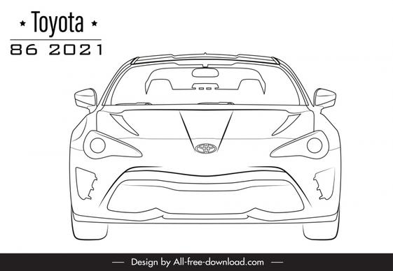 toyota 86 2021 car model advertising template black white handdrawn symmetric front view outline