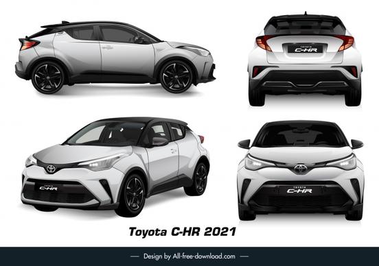 toyota c hr 2021 car model icons modern different views sketch