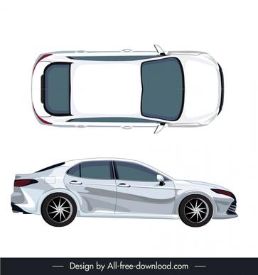 toyota camry car model icons flat side top view sketch modern design 