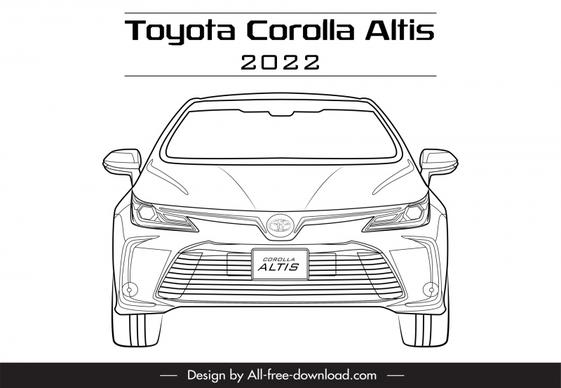 toyota corolla altis 2022 car model advertising template flat black white symmetric handdrawn front view sketch