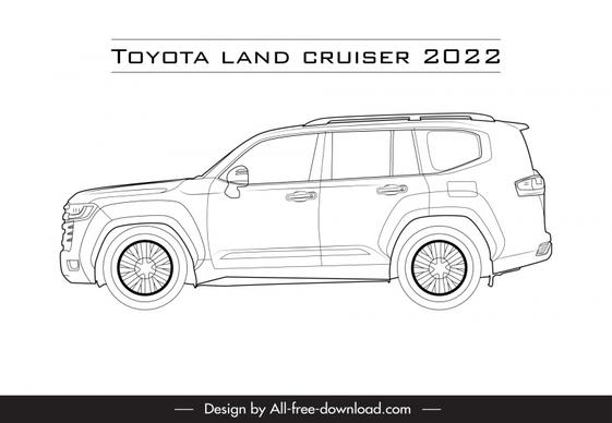 toyota land cruiser 2022 car advertising template flat black white handdrawn side view sketch