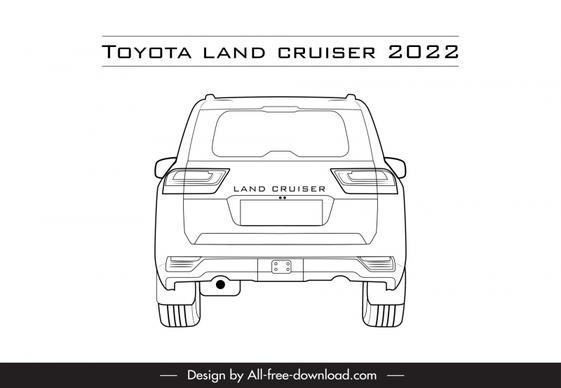 toyota land cruiser 2022 car model icon symmetric flat black white handdrawn back view outline